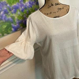 Off-white Blouse with 3/4 length Puff Ruffle Sleeves Size Large